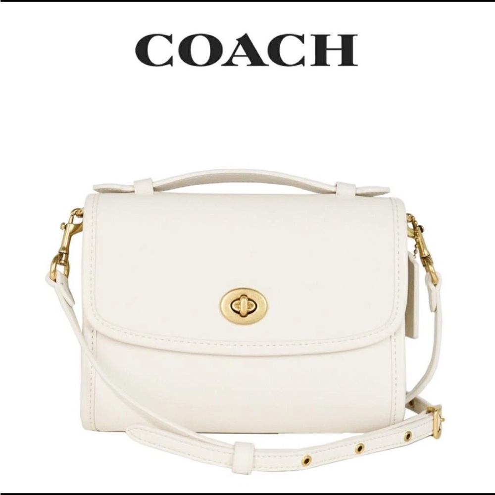 Coach Kip White Turnlock Leather Crossbody Bag